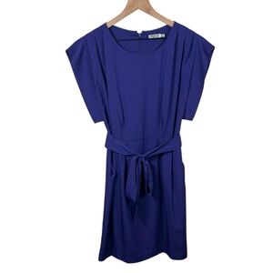 Eliza J Women's Purple Cap Sleeve Tie Waist A-Line Knee Length Dress